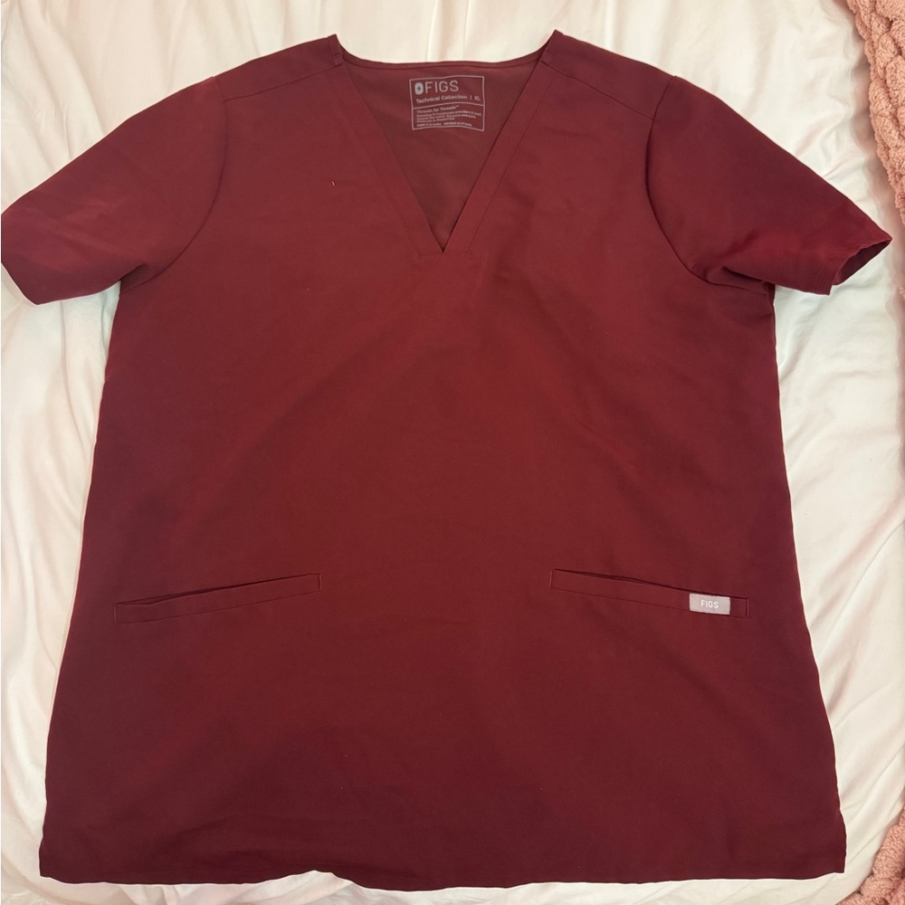Figs Maroon V-Neck Scrub Top & Joggers Set